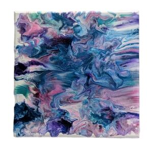 Abstract Fluid Pour Painting 8 X 8 Canvas Home Decor Art Purple Pink Teal